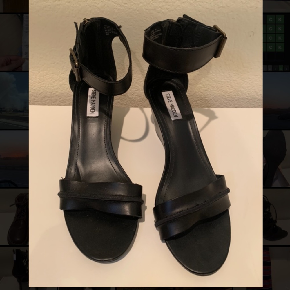 Steve Madden Black Neliee Wedge Sandals